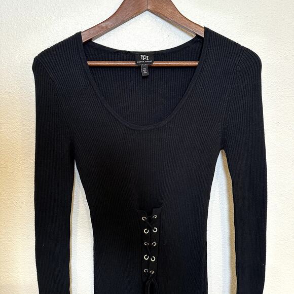 DEREK HEART Lace Up Rib Knit Bodycon Dress Size M Goth Edgy Moto Biker Grunge - Picture 2 of 11